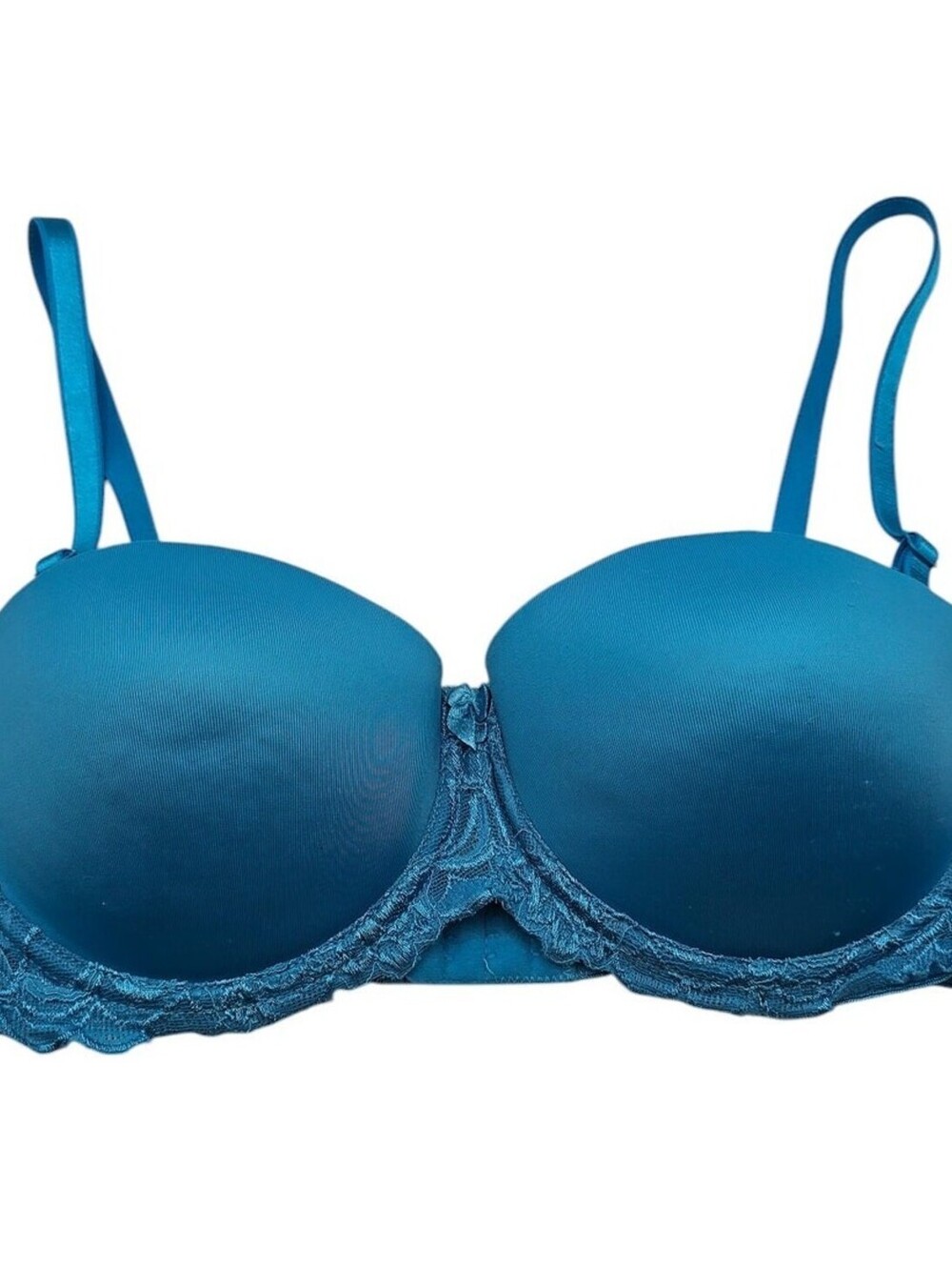 Vintage Y2K Womens Sz 36C Padded Demi Bra Bright Blue Lace Trim
